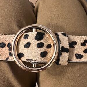 NWOT - Anthropoligie Leopard Print Haircalf Circle Buckle Belt - Cream/Black.